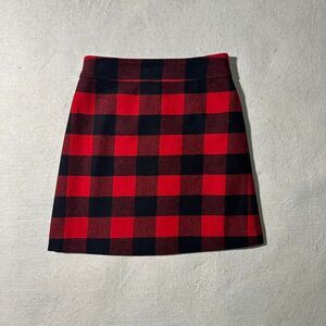 JCrew Women's Size 0 Red and Black Gingham Wool Blend Skirt